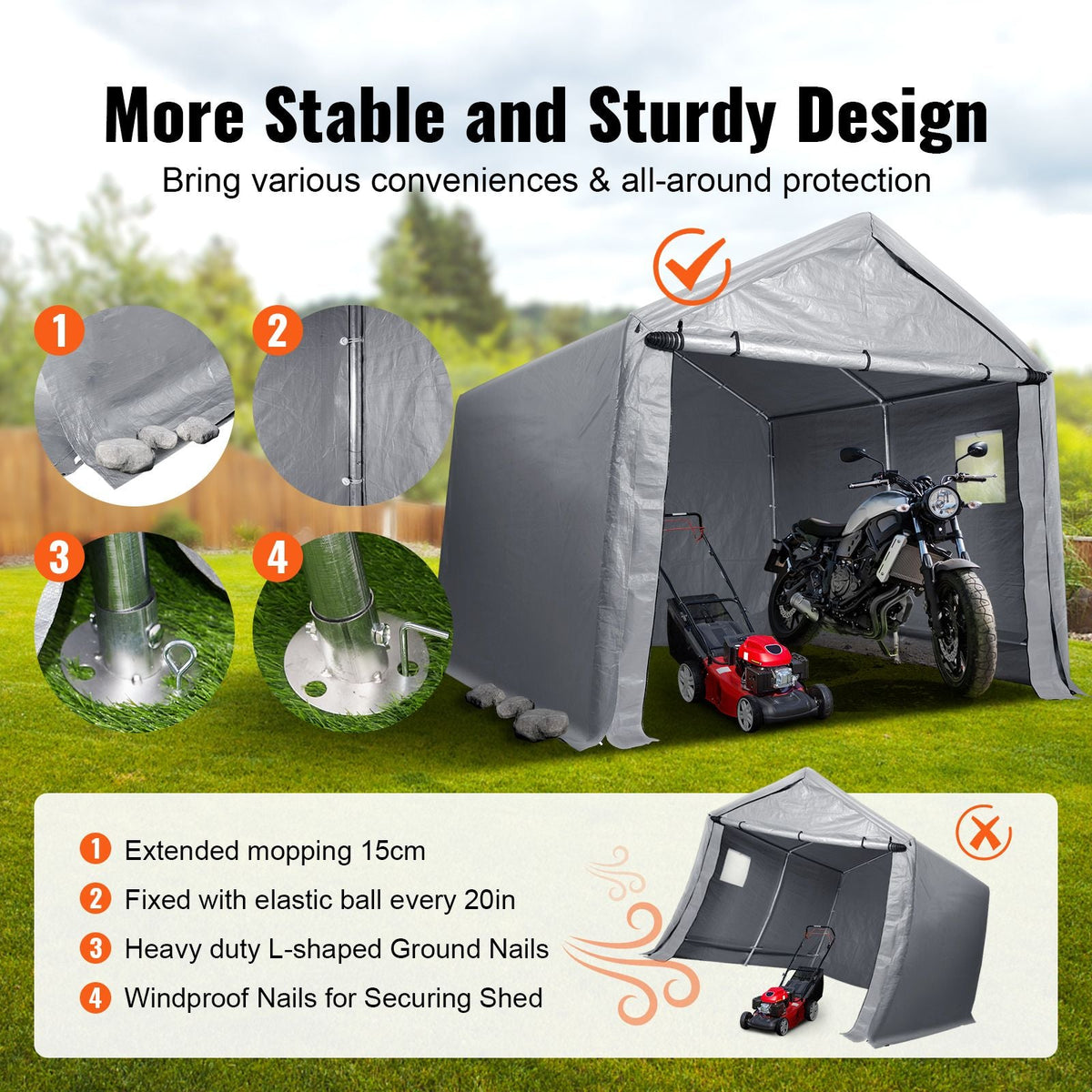 Compact Outdoor Shelter, 10x10x8.5 ft Durable Season-Long Storage Tent with Easy Access Zip Door and Airy Windows for Bikes, Motorcycles, and Garden Equipment