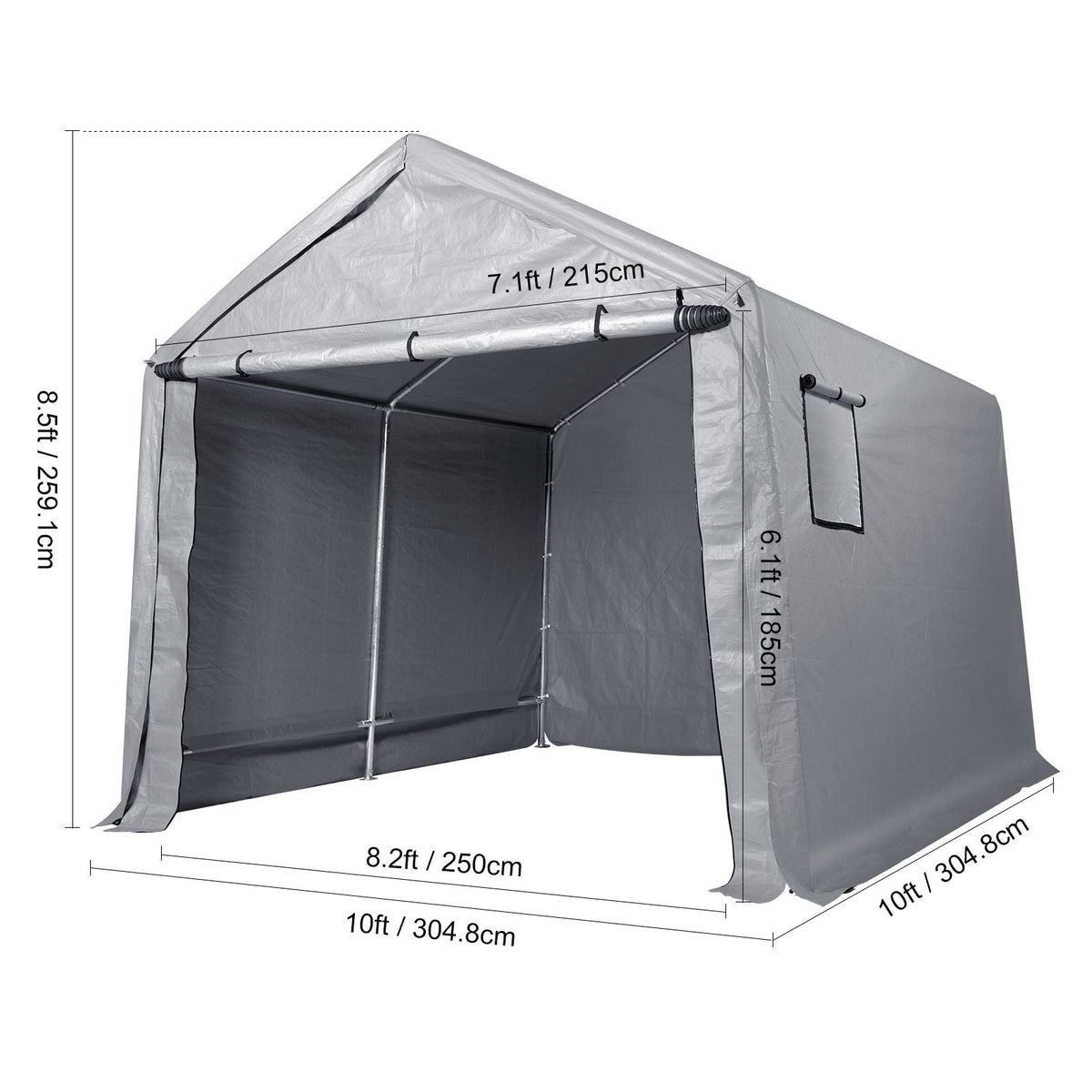 Compact Outdoor Shelter, 10x10x8.5 ft Durable Season-Long Storage Tent with Easy Access Zip Door and Airy Windows for Bikes, Motorcycles, and Garden Equipment