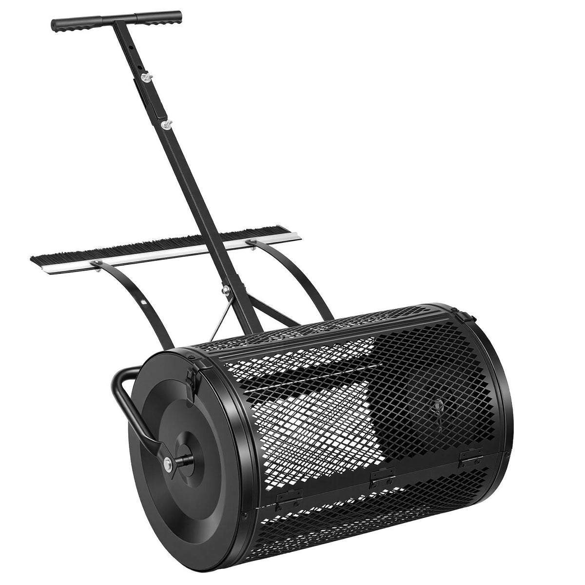 Compost Spreader, 24" Wide Peat Moss Spreader with Push/Tow Handle & Brush, 4 Heights Adjustable, Powder-Coated Steel Garden Peat Moss Roller, Heavy Duty Grass Seed Roller for Planting Seeding