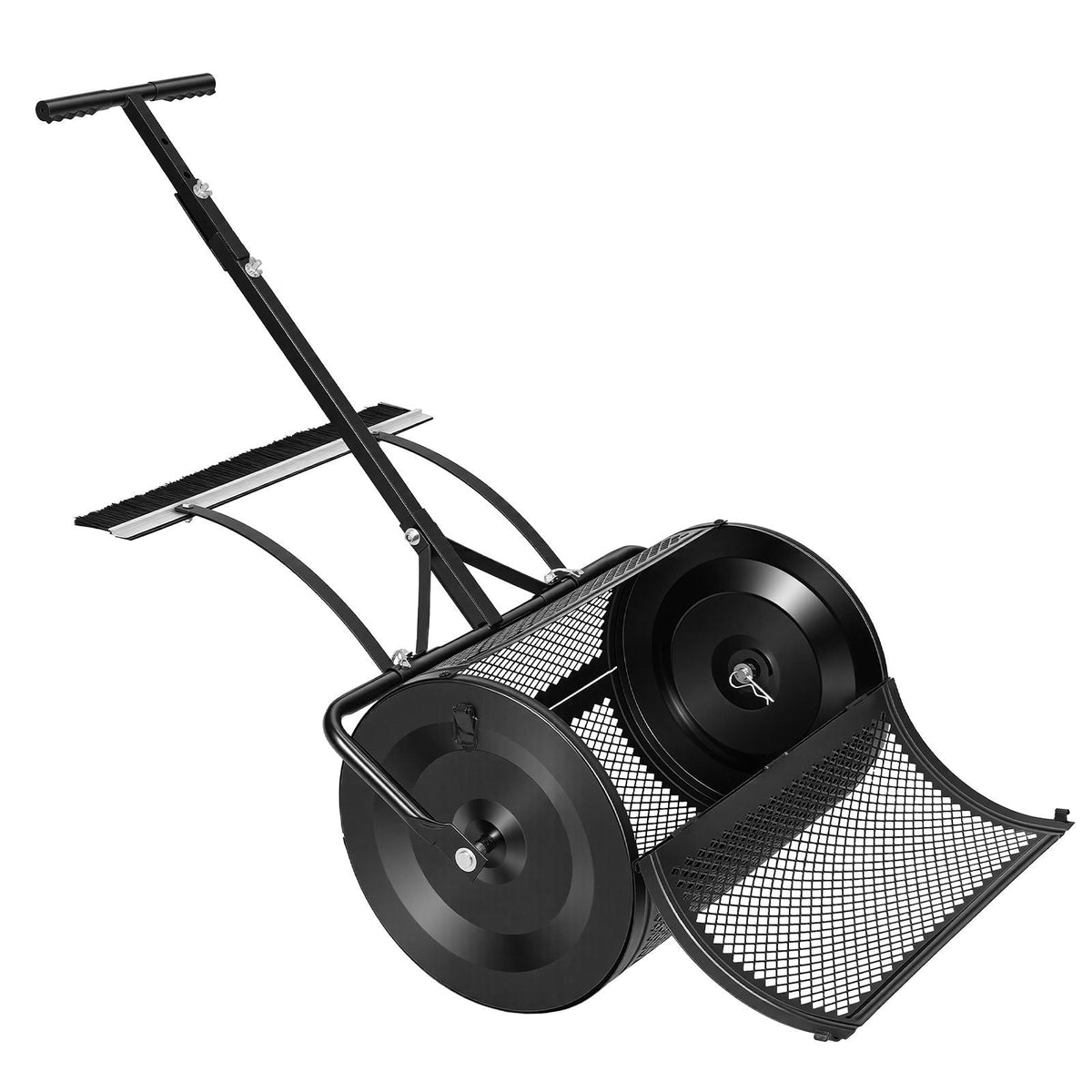 Compost Spreader, 24" Wide Peat Moss Spreader with Push/Tow Handle & Brush, 4 Heights Adjustable, Powder-Coated Steel Garden Peat Moss Roller, Heavy Duty Grass Seed Roller for Planting Seeding