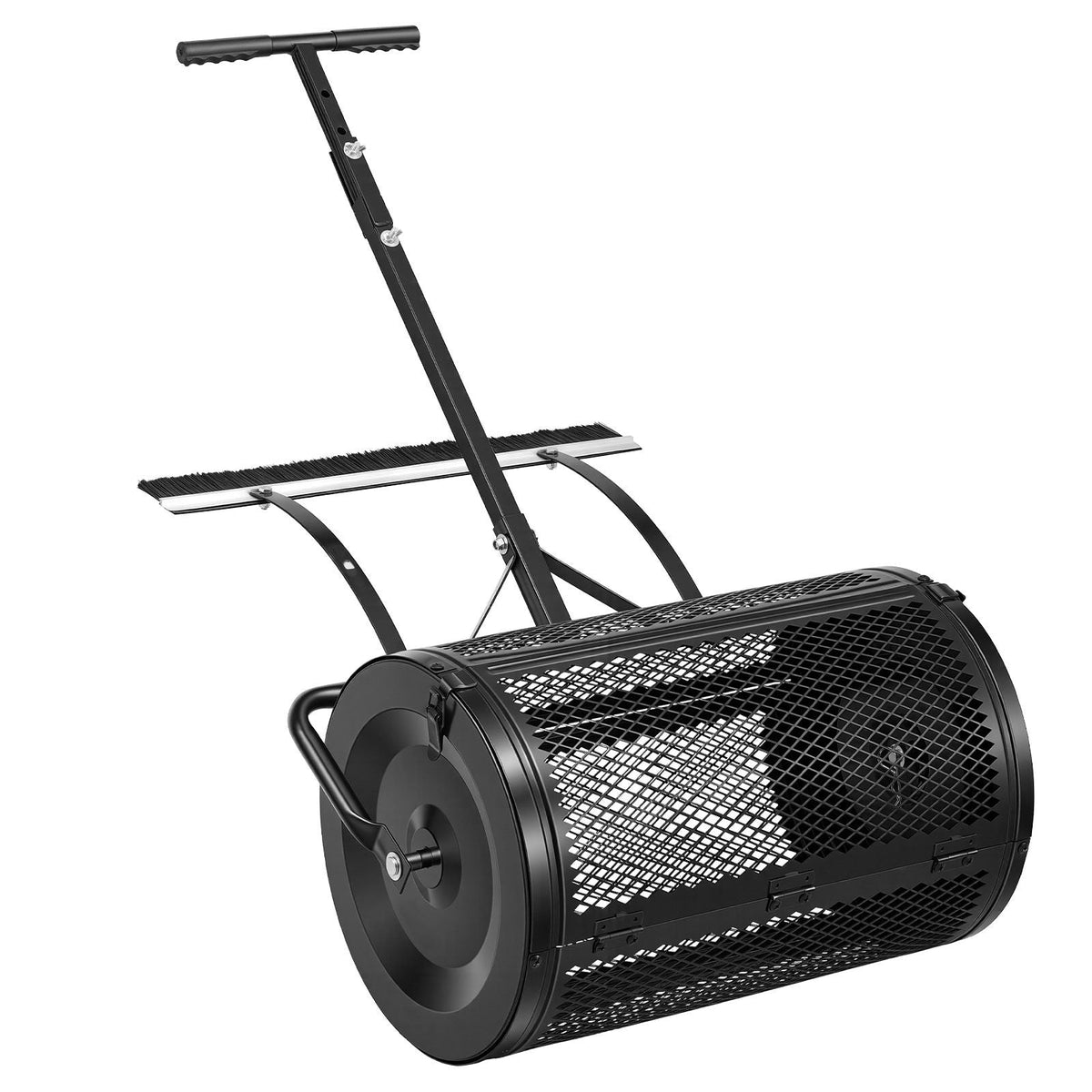 Compost Spreader, 24" Wide Peat Moss Spreader with Push/Tow Handle & Brush, 4 Heights Adjustable, Powder-Coated Steel Garden Peat Moss Roller, Heavy Duty Grass Seed Roller for Planting Seeding