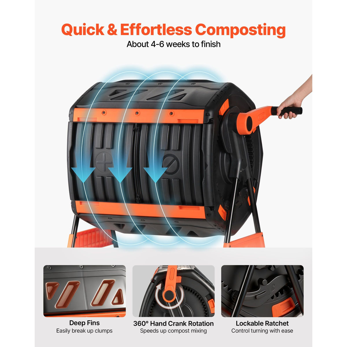 Compost Tumbler, 53 Gallon Dual Chamber Outdoor Tumbling Composter with 2 Sliding Doors and Aeration System, Large Easy-Turn Rotating Composting Bin for Outside, Garden, Kitchen, and Yard Waste