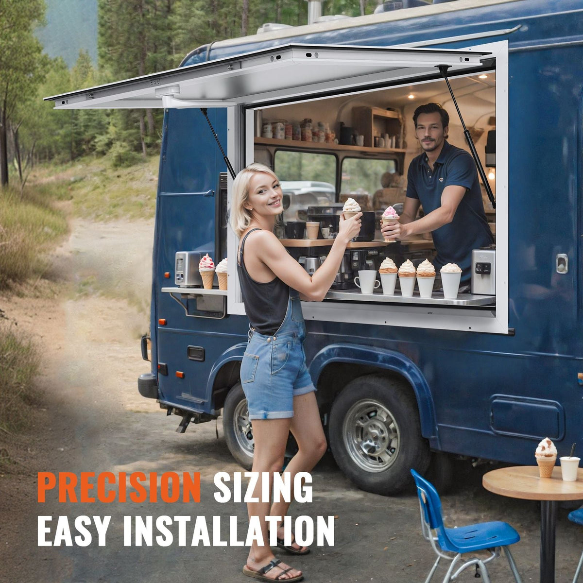 Concession Window 96"x48", Aluminum Alloy Food Truck Service Window with Awning Door & Drag Hook, Up to 85 Degrees Stand Serving Window for Food Trucks Concession Trailers, Glass Not Included