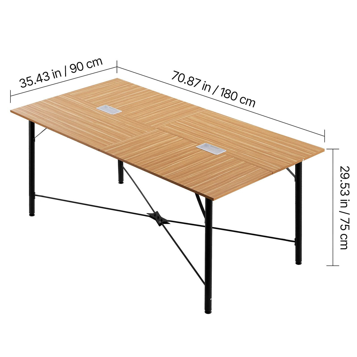 Conference Table, 6 ft Office Meeting Table for 6-8 Person, Modern Rectangle Seminar Desk with Metal Legs, Meeting Desk Ideal for Office, Boardroom, Conference Room, Easy Assembly, Brown
