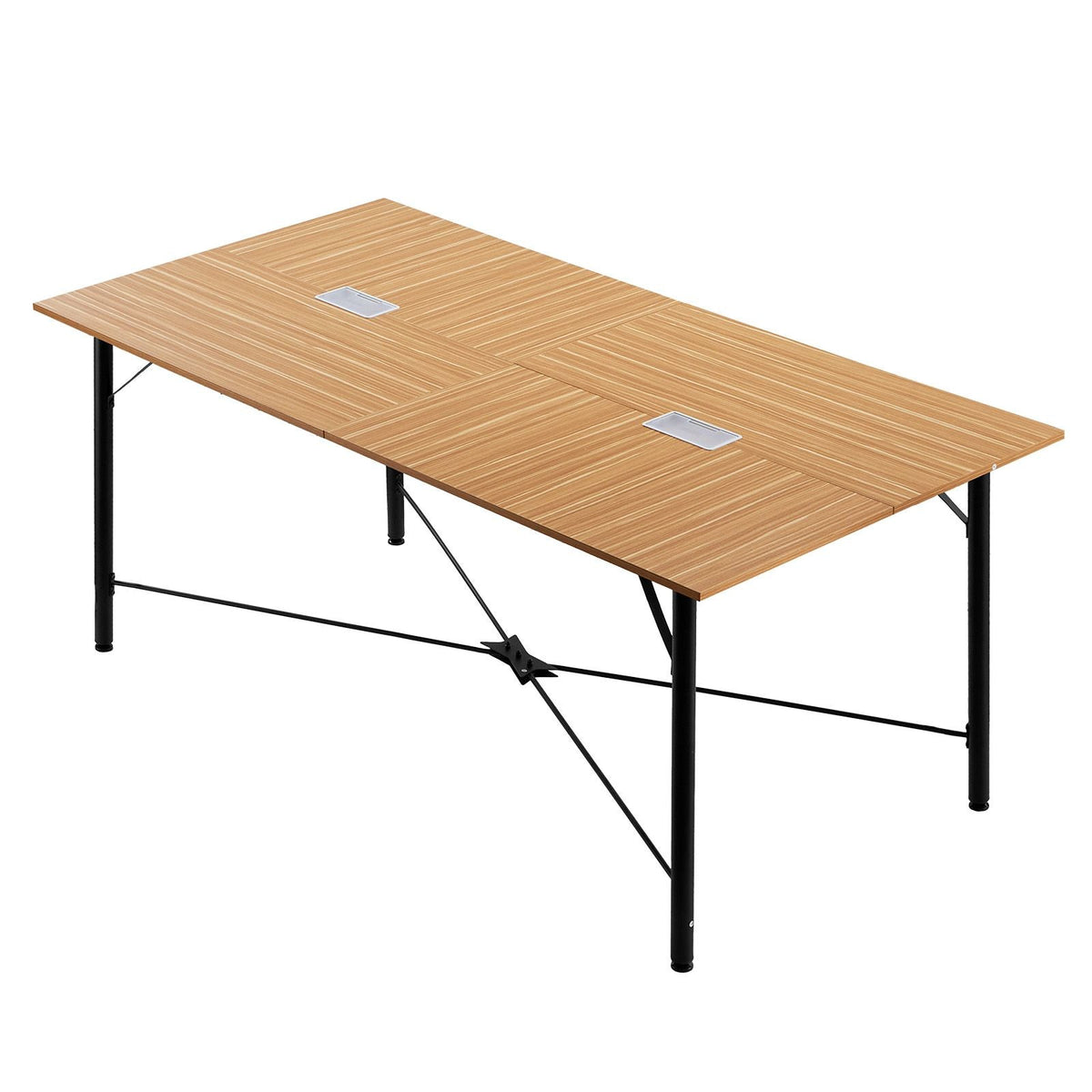 Conference Table, 6 ft Office Meeting Table for 6-8 Person, Modern Rectangle Seminar Desk with Metal Legs, Meeting Desk Ideal for Office, Boardroom, Conference Room, Easy Assembly, Brown