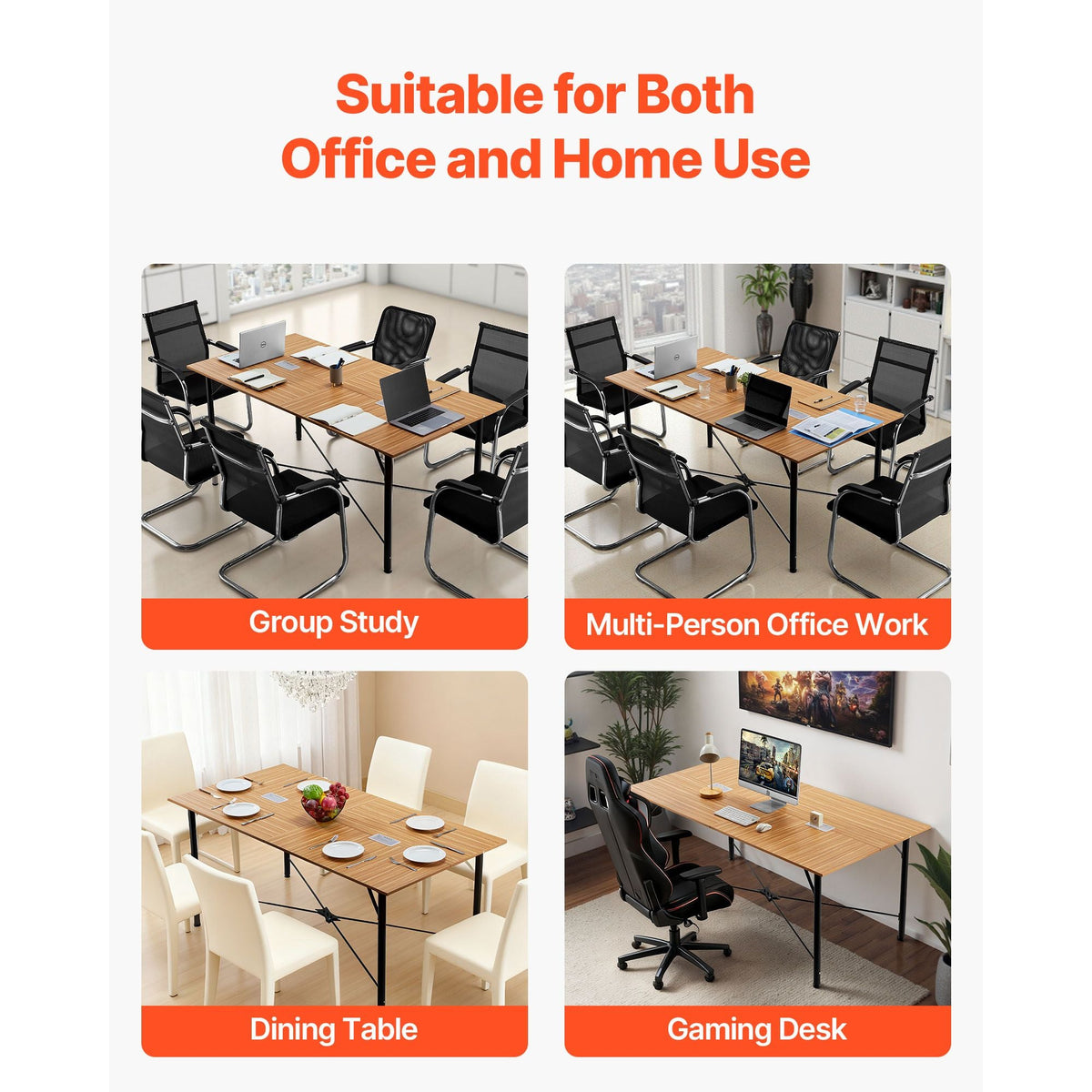 Conference Table, 6 ft Office Meeting Table for 6-8 Person, Modern Rectangle Seminar Desk with Metal Legs, Meeting Desk Ideal for Office, Boardroom, Conference Room, Easy Assembly, Brown