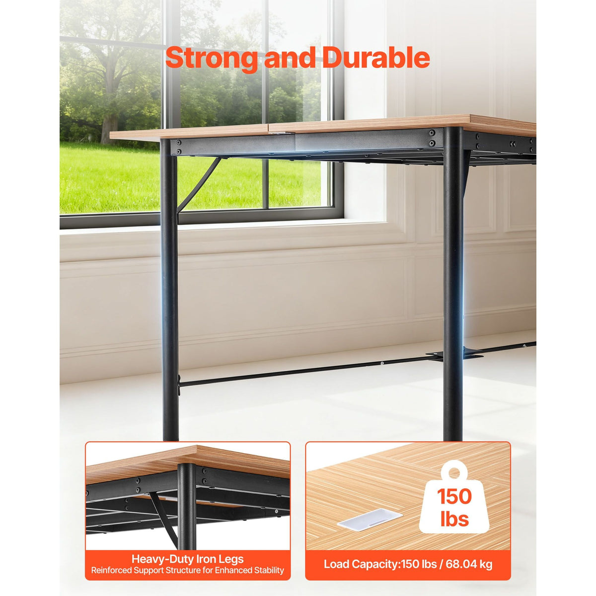 Conference Table, 6 ft Office Meeting Table for 6-8 Person, Modern Rectangle Seminar Desk with Metal Legs, Meeting Desk Ideal for Office, Boardroom, Conference Room, Easy Assembly, Brown