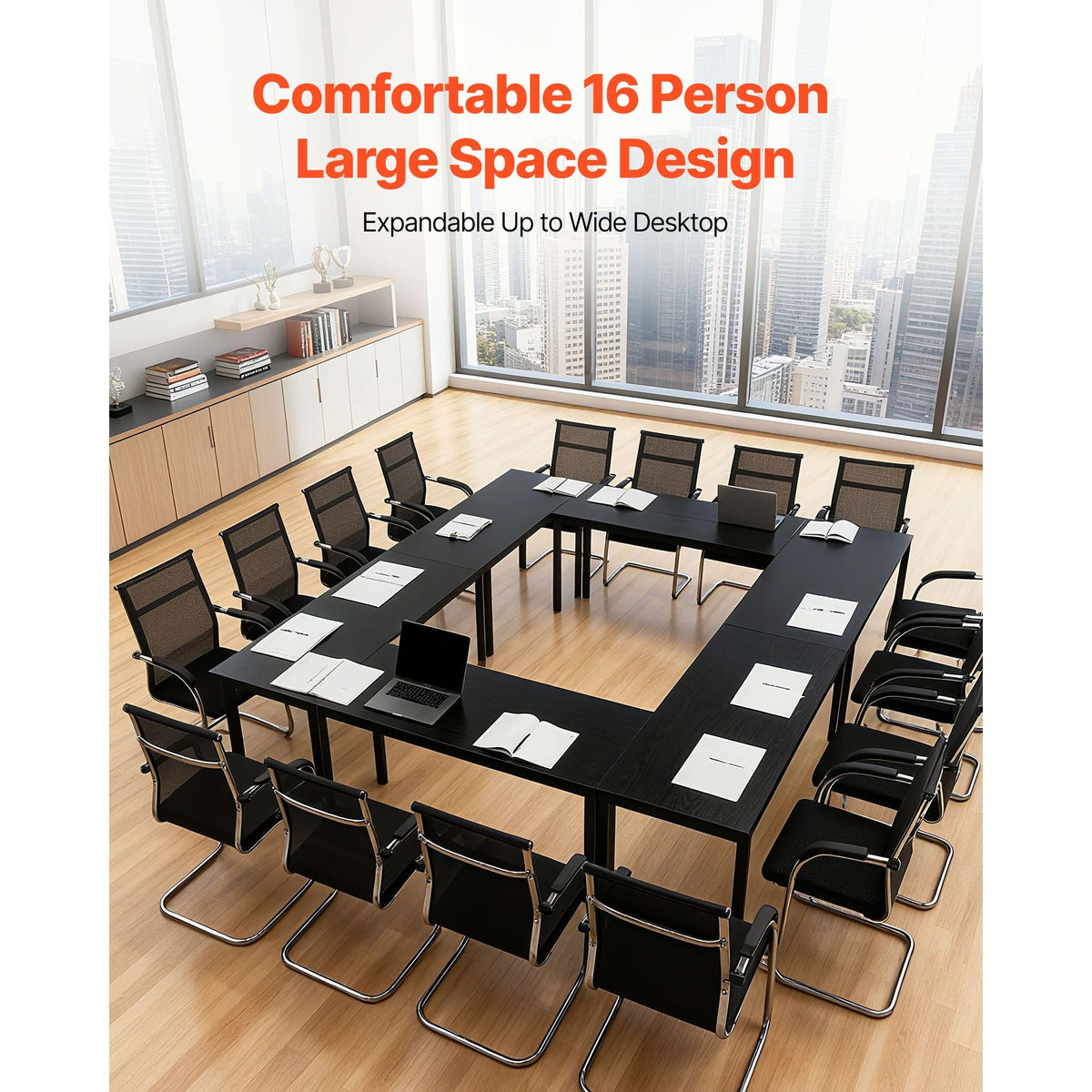 Conference Table, Set of 6, 4.5 ft Office Meeting Table for 16 Person, Flexible Combination Desk Set, Modern Rectangle Meeting Desk with Metal Legs for Office, Conference Room, Easy Assembly