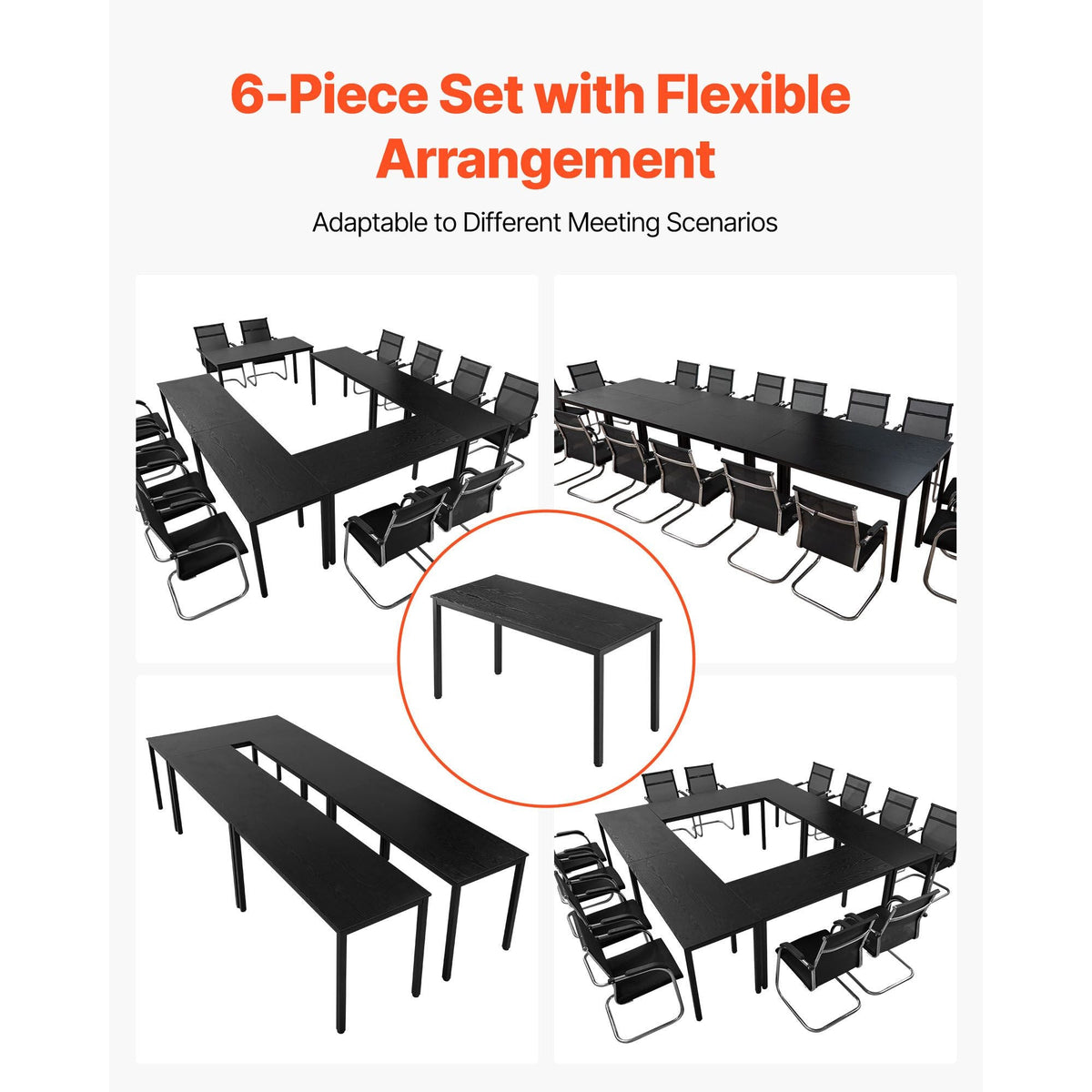 Conference Table, Set of 6, 4.5 ft Office Meeting Table for 16 Person, Flexible Combination Desk Set, Modern Rectangle Meeting Desk with Metal Legs for Office, Conference Room, Easy Assembly