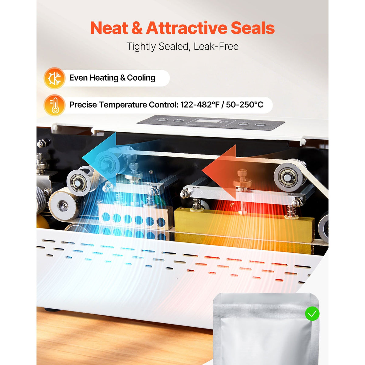 Continuous Sealing Machine, 0.32-0.47 in Seal Width, Automatic Continuous Band Sealer with Digital Temperature Control, Automatic Shutdown, Heat Sealing Machine for 0.002-0.0.008 in Plastic Bags