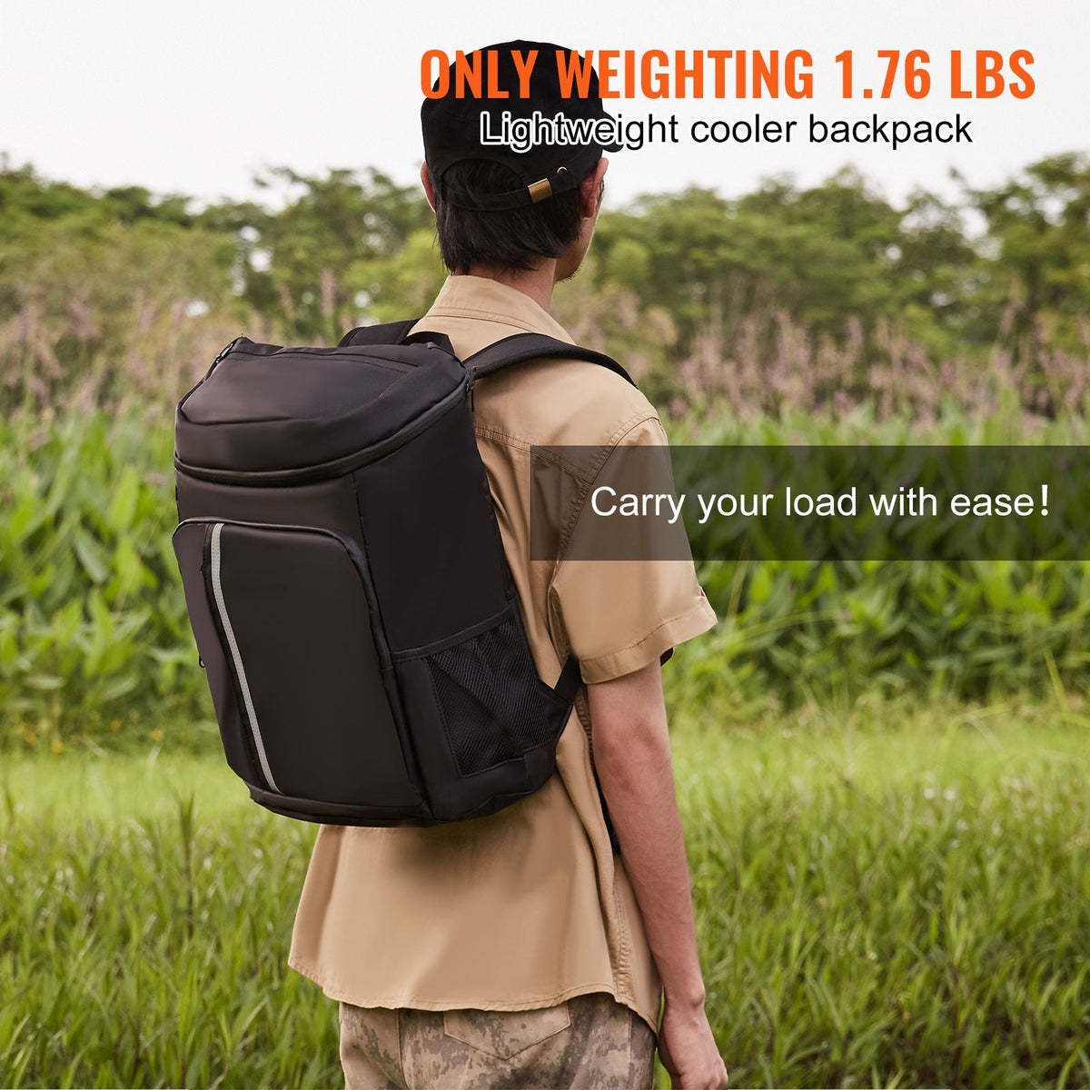Cooler Backpack, 28 Cans Backpack Cooler Leakproof, Waterproof Insulated Backpack Cooler, Lightweight Beach Cooler Bag with Shoulder Padding and Mesh Pocket for Hiking, Camping, BBQ, Black