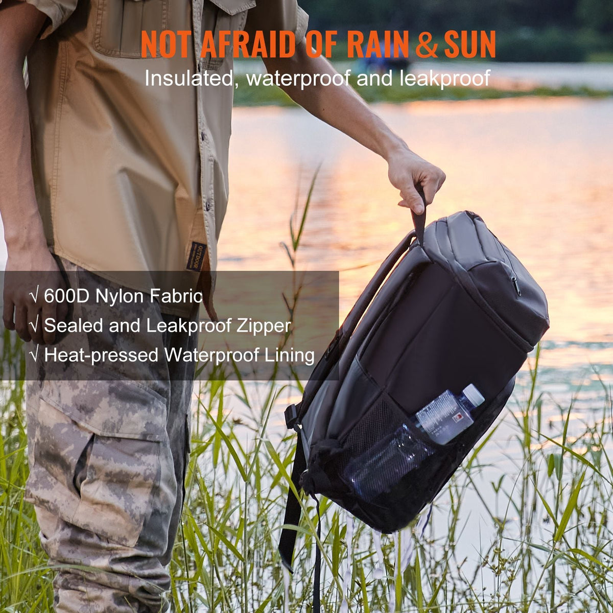 Cooler Backpack, 28 Cans Backpack Cooler Leakproof, Waterproof Insulated Backpack Cooler, Lightweight Beach Cooler Bag with Shoulder Padding and Mesh Pocket for Hiking, Camping, BBQ, Black