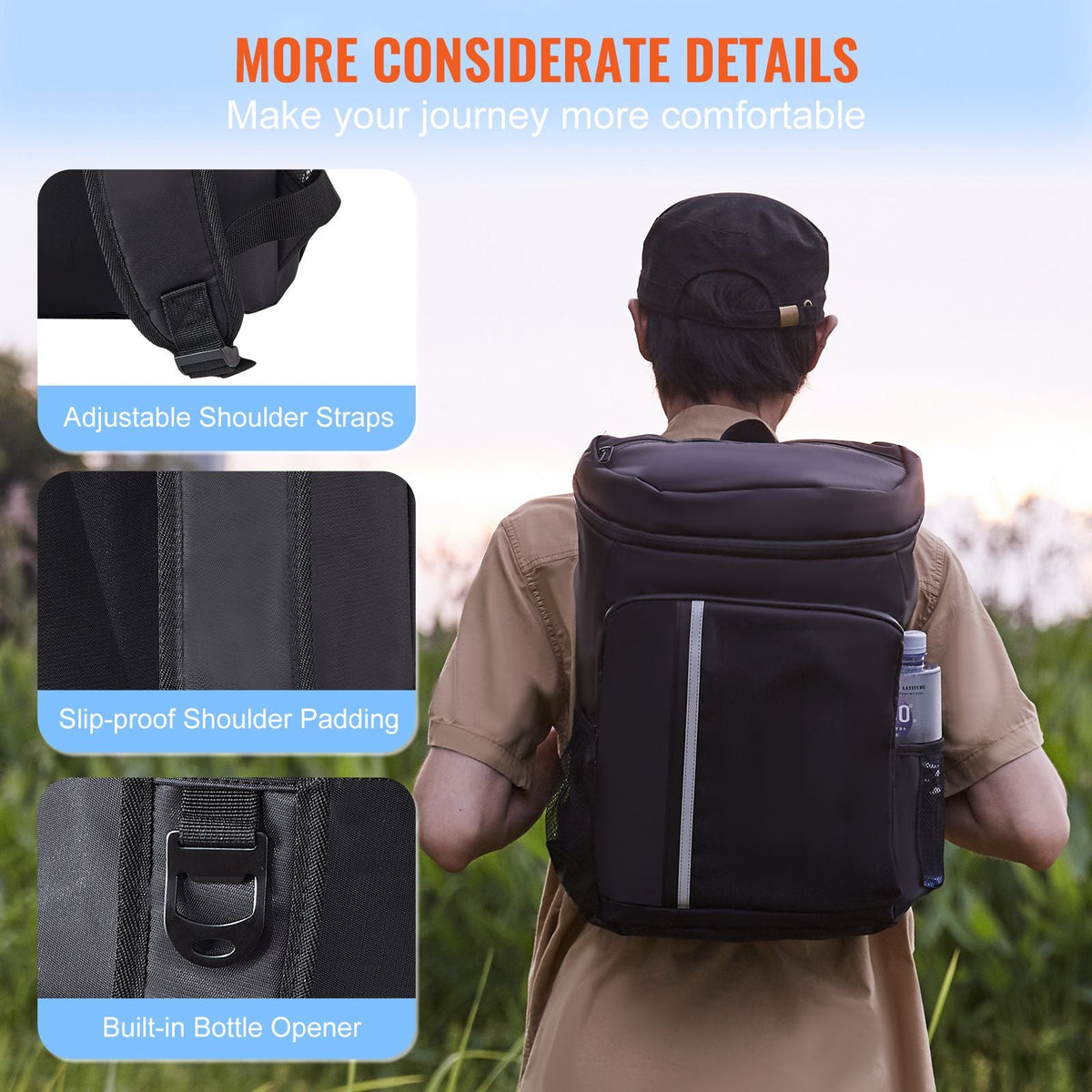 Cooler Backpack, 28 Cans Backpack Cooler Leakproof, Waterproof Insulated Backpack Cooler, Lightweight Beach Cooler Bag with Shoulder Padding and Mesh Pocket for Hiking, Camping, BBQ, Black