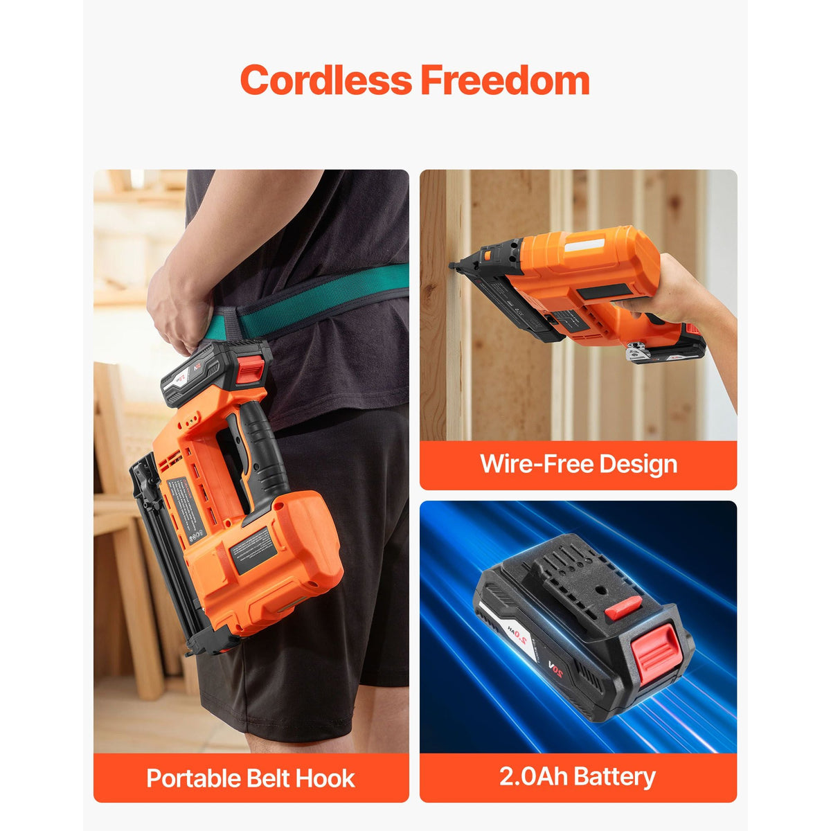 Cordless Brad Nailer, 18 Gauge, 20V Battery Powered Nail Gun, with 500 pcs Nails, 2.0 Ah Li-ion Battery and Charger, Adjustable Nailing Depth, for Home Improvement, Woodworking, DIY Project