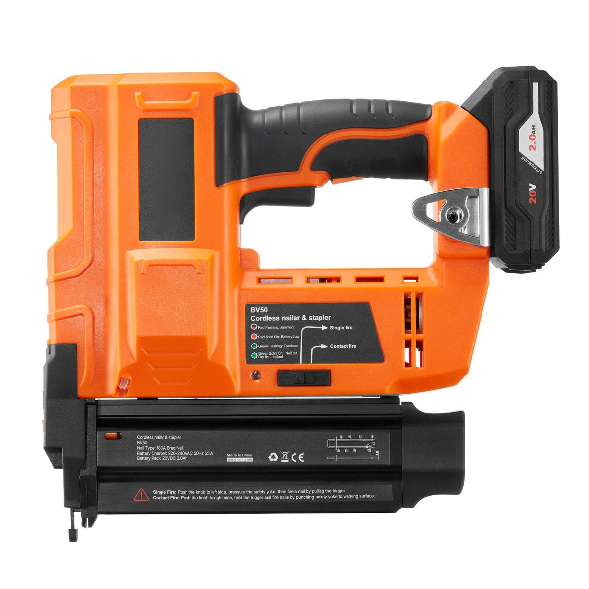 Cordless Brad Nailer, 18 Gauge, 20V Battery Powered Nail Gun, with 500 pcs Nails, 2.0 Ah Li-ion Battery and Charger, Adjustable Nailing Depth, for Home Improvement, Woodworking, DIY Project