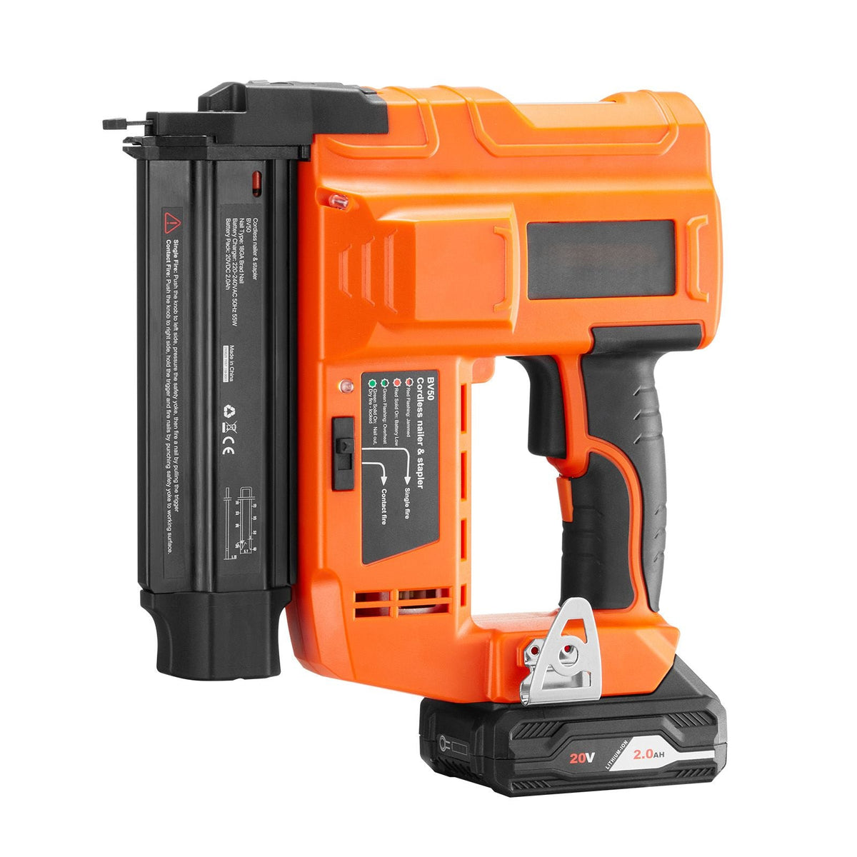 Cordless Brad Nailer, 18 Gauge, 20V Battery Powered Nail Gun, with 500 pcs Nails, 2.0 Ah Li-ion Battery and Charger, Adjustable Nailing Depth, for Home Improvement, Woodworking, DIY Project