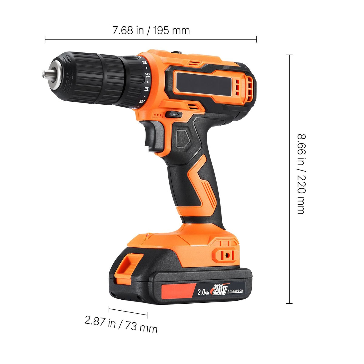 Cordless Drill Driver, 1/2 inch Metal Chuck, Dual-Speed Variable, Drill Driver Kit with Lithium Battery and Charger, Belt Clip, for Wood and Metal Drilling, Screw Tightening or Loosening
