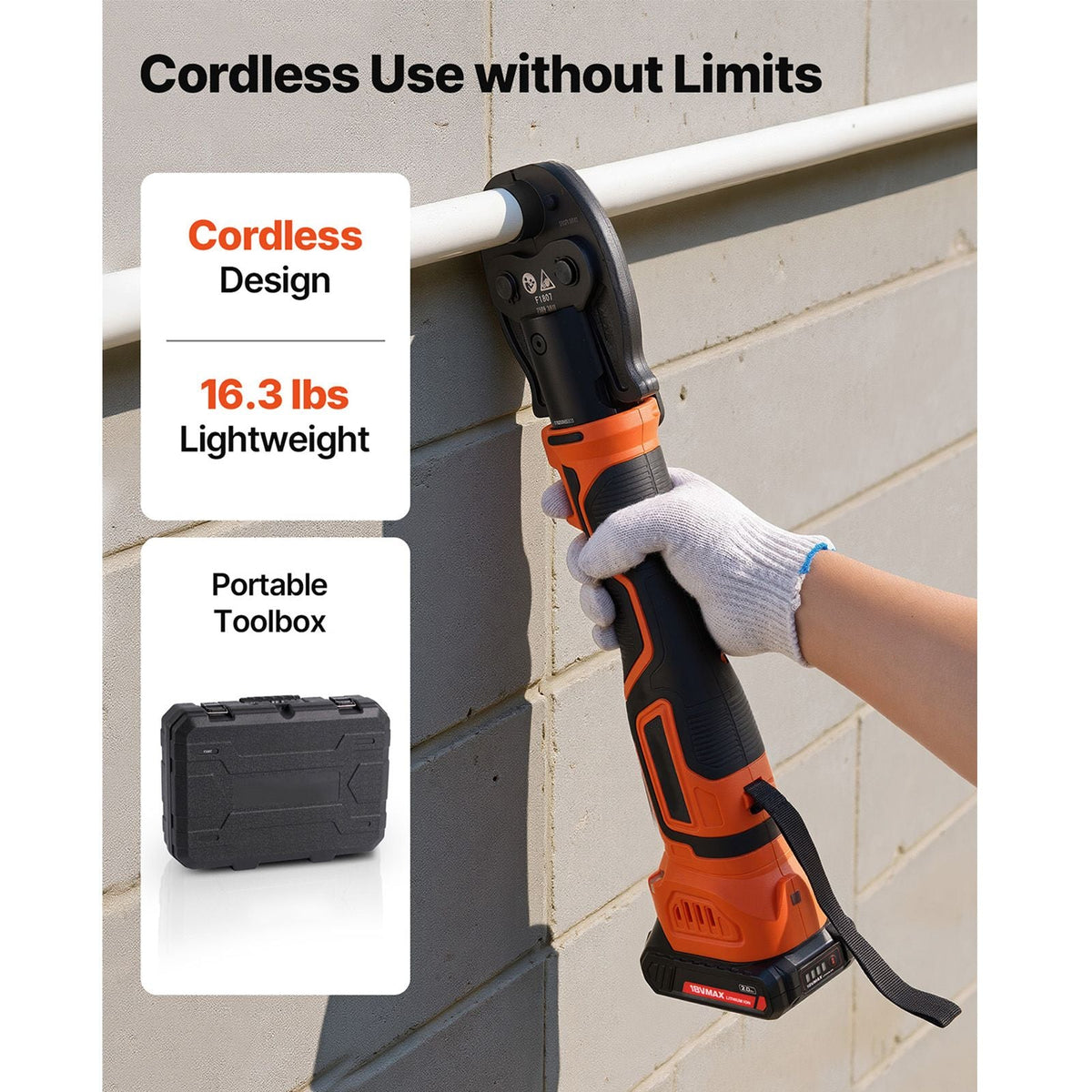 Cordless Mini Press Tool, 18V Electric Pipe Crimping Tool for 1/2", 3/4", 1" PEX Pipe Copper Rings, PEX Press Tool Kit with 2pcs Battery, Fast Charger & Carrying Case - Meet ASTM F1807 Standard