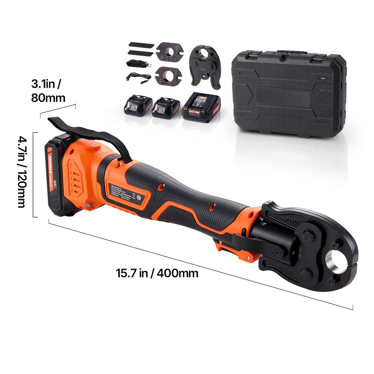 Cordless Mini Press Tool, 18V Electric Pipe Crimping Tool for 1/2", 3/4", 1" PEX Pipe Copper Rings, PEX Press Tool Kit with 2pcs Battery, Fast Charger & Carrying Case - Meet ASTM F1807 Standard