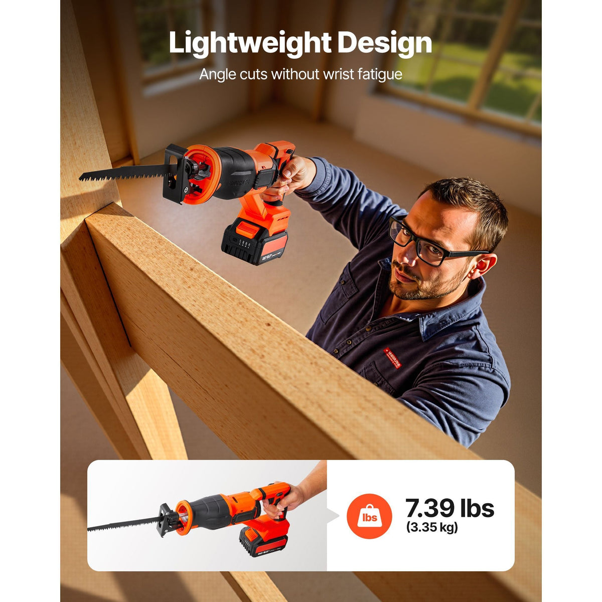 Cordless Reciprocating Saw, 20 V, 3000 SPM Variable Speed, 1 inch Stroke Length, Electric Reciprocating Saw with Battery, Charger, 8 Blades, and Carrying Bag, for Wood and Plastic Cutting