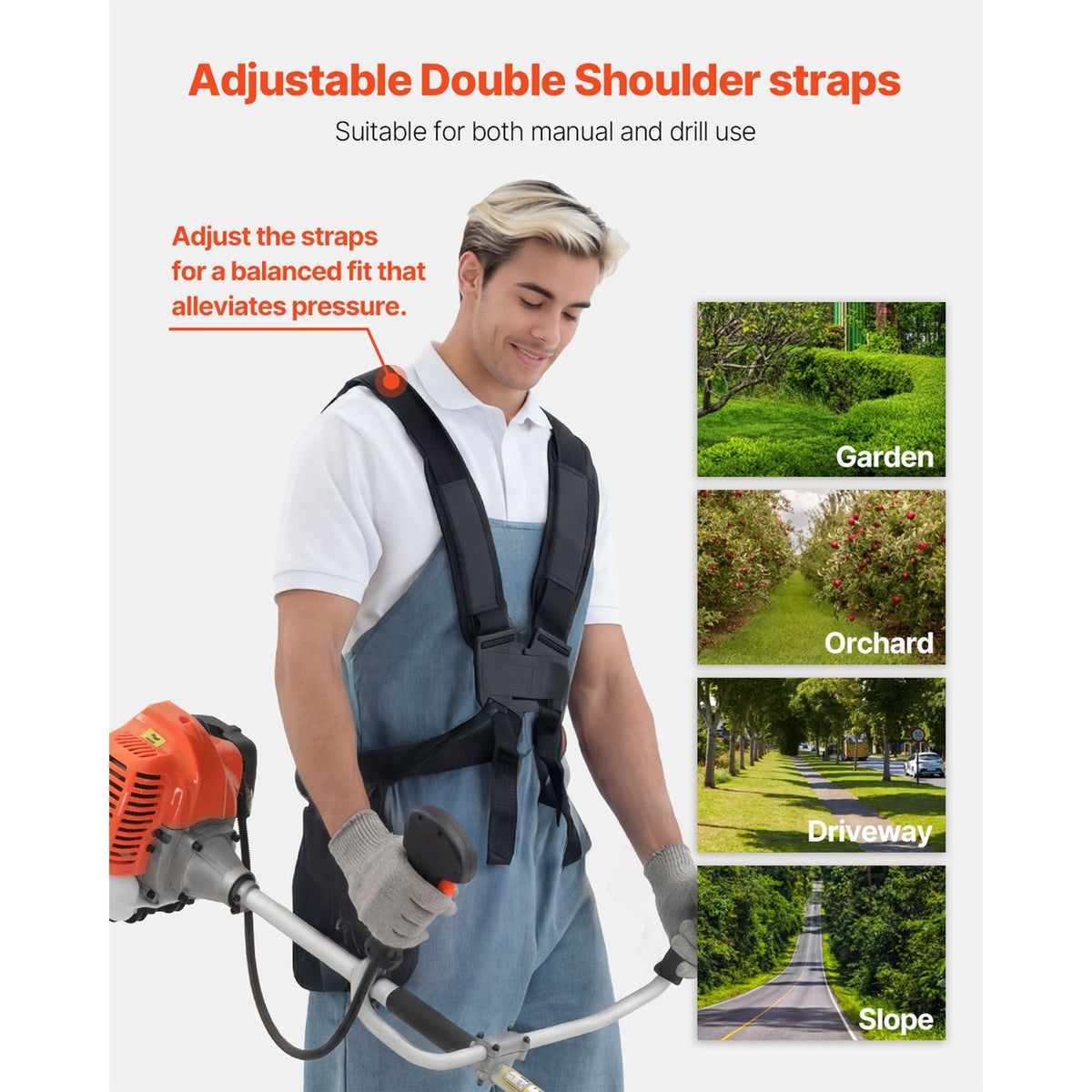 Cordless String Trimmer, 43 cc 2-Stroke, Gas Powered Weed Wacker, 17" Cordless Grass Trimmer, Multi-Functional Lawn Edger with Shoulder Strap & 3T Blade, Weed Eater for Quick Grass Cleaning