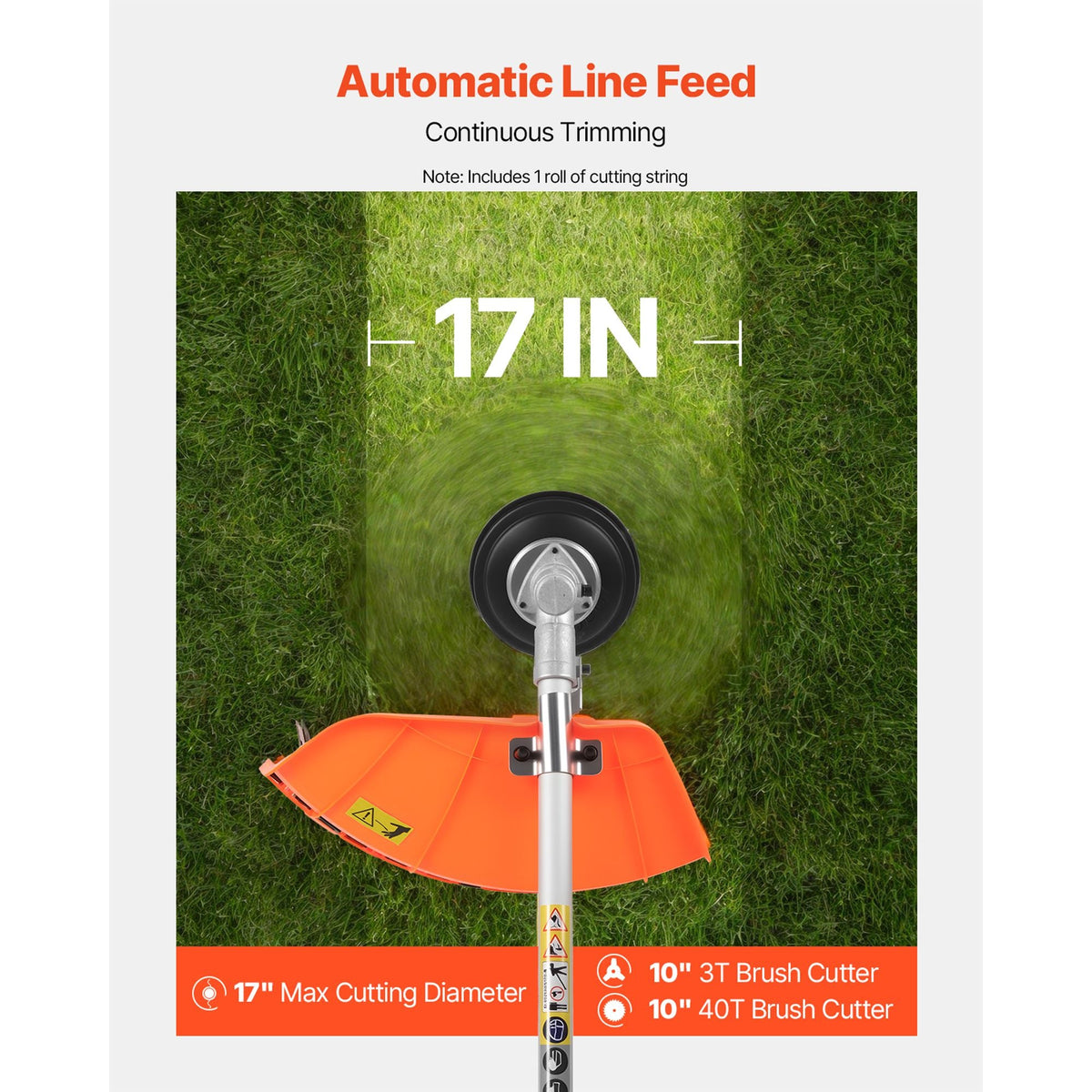 Cordless String Trimmer, 52 cc 2-Stroke, Gas Powered Weed Wacker, 17" Cordless Grass Trimmer, Multi-Functional Lawn Edger with Shoulder Strap & 3T Blade, Weed Eater for Quick Grass Cleaning