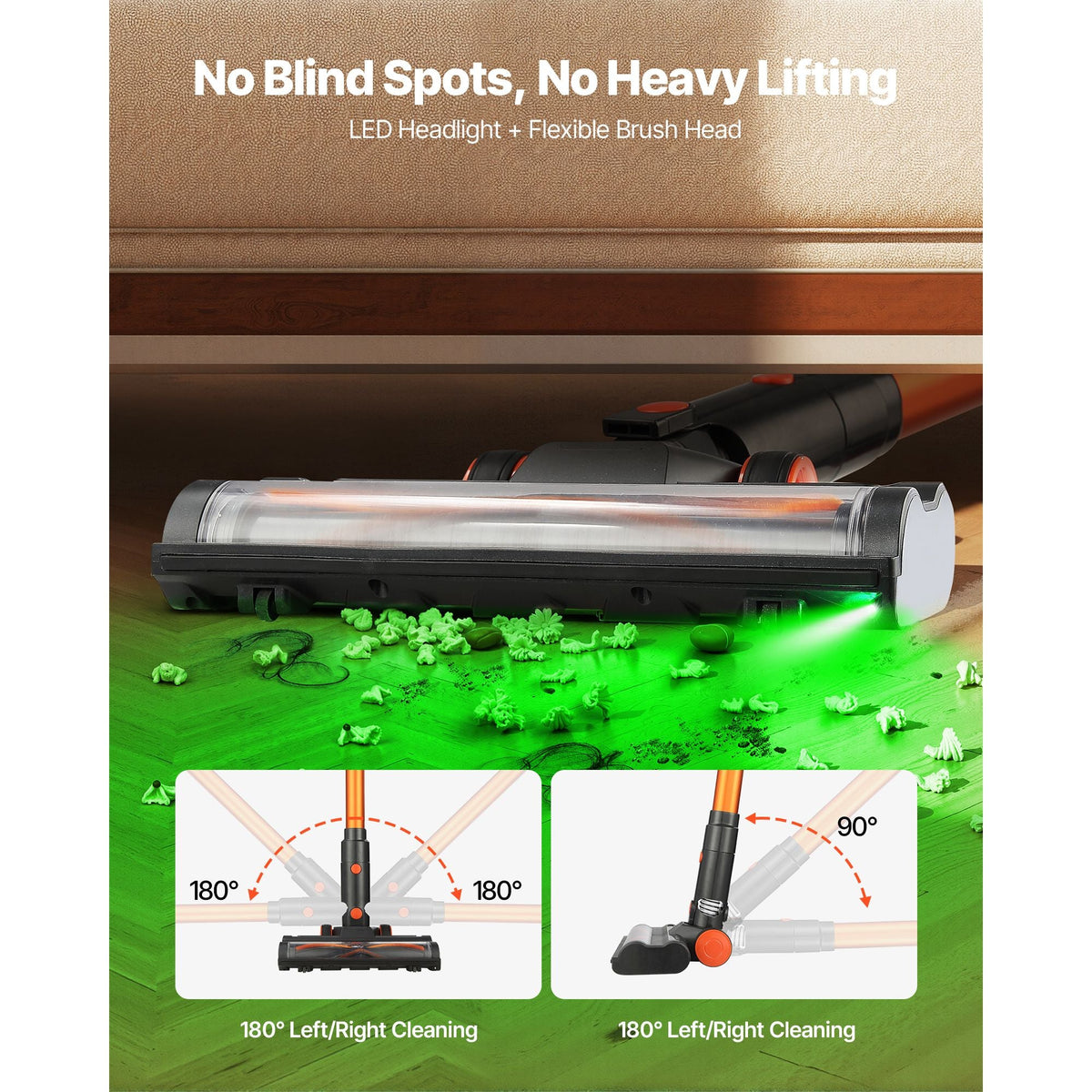 Cordless Vacuum Cleaner, 40KPA Max Suction, Rechargeable Anti-Tangle Stick Vacuum with LED Display Screen, Lightweight Handheld Vac with 47mins Runtime for Home, Carpet, Pet Hair, Hard Floor