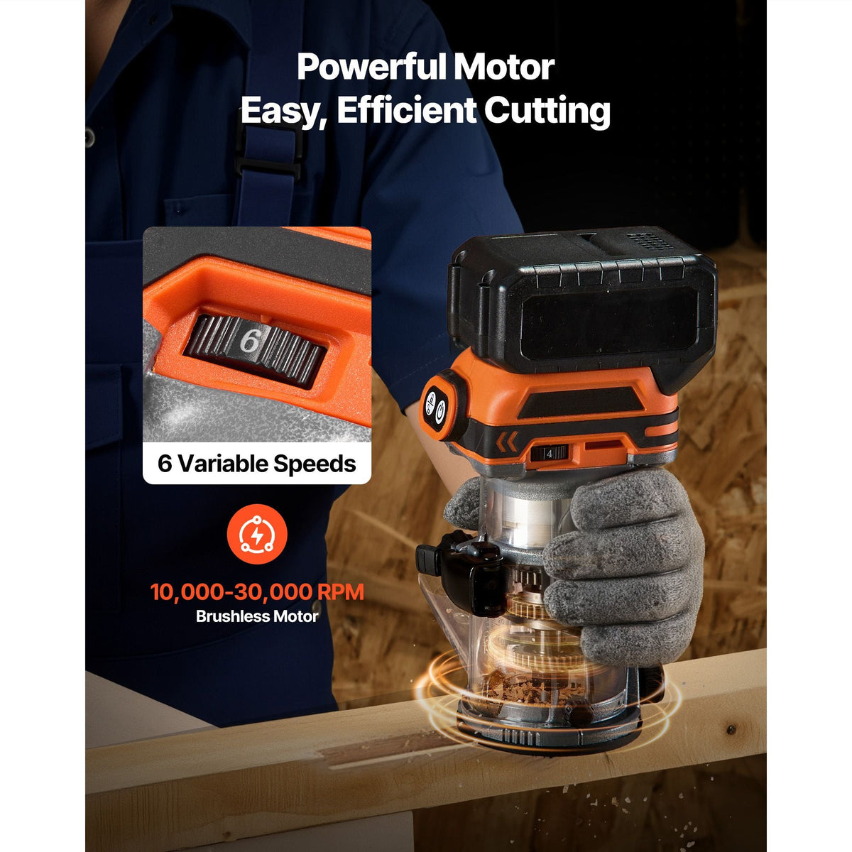 Cordless Wood Router, 18V Brushless, Compact Variable Speed Palm Router with Fixed Base, 1/4-Inch Collet, Edge Trimmer Tool for Woodworking, Compatible with Makita 18V Batteries (No Battery)