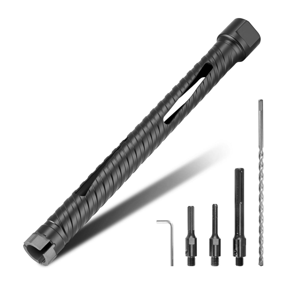 Core Drill Bit, 1 inch Diameter, 9-1/2 inch Drilling Depth, 5/8-11 Internal Thread, Diamond Dry Coring Bit with 3 Adapters, Pilot Drill and Hex Wrench, for Concrete, Red Bricks, and Masonry