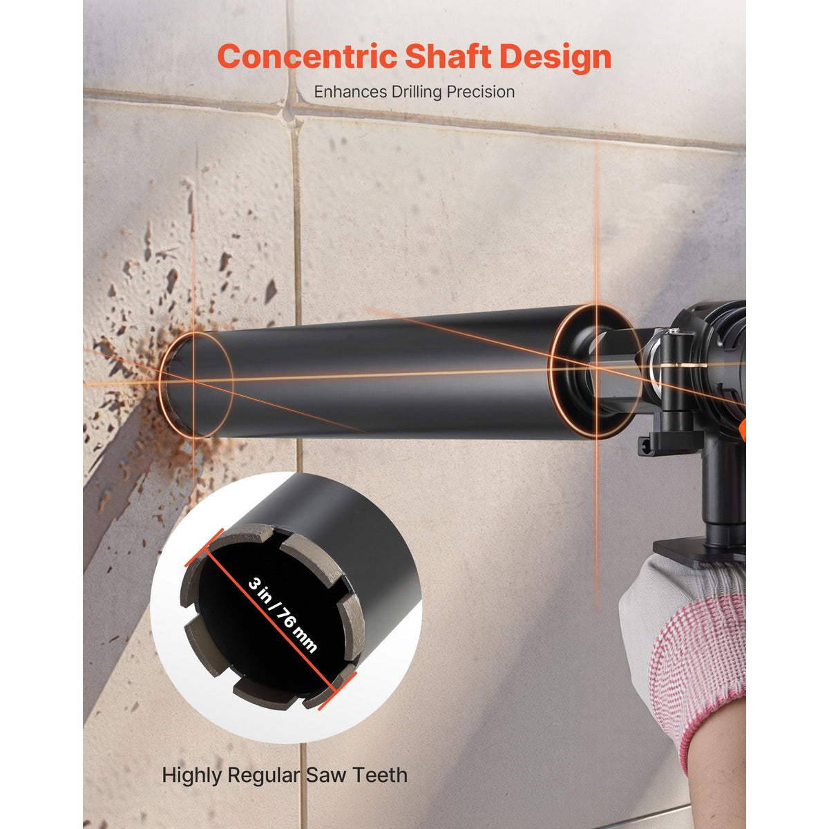 Core Drill Bit, 3 inch Diameter, 14 inch Drilling Depth, 1-1/4 in-7 Internal Thread, High-Precision Welding Technology, Wet Diamond Core Bit for Reinforced Concrete, Red Bricks, and Masonry