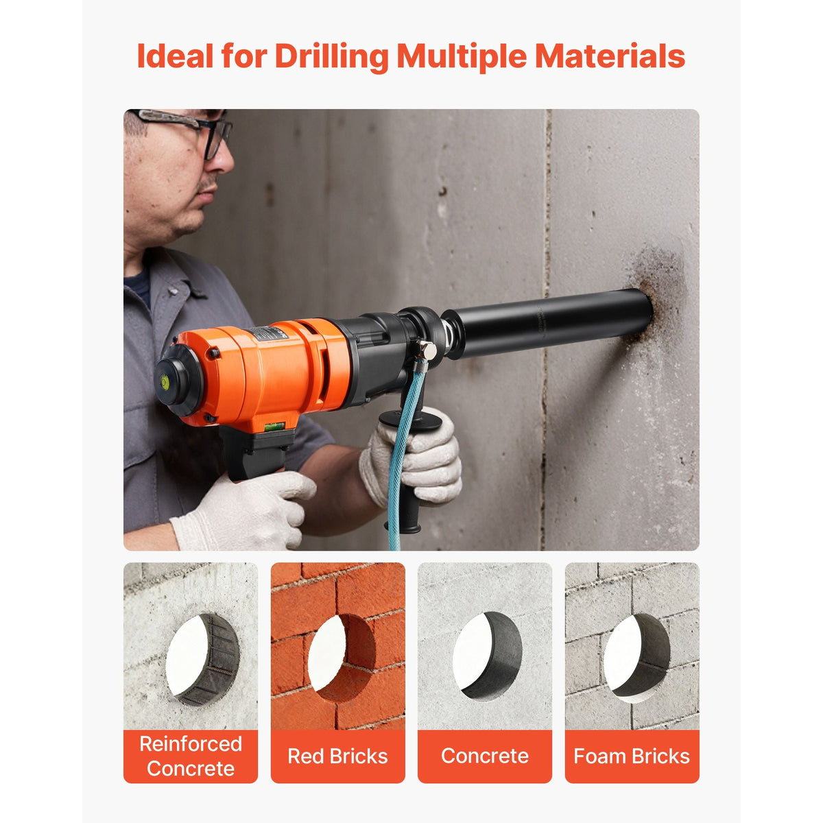 Core Drill Bit, 3 inch Diameter, 14 inch Drilling Depth, 1-1/4 in-7 Internal Thread, High-Precision Welding Technology, Wet Diamond Core Bit for Reinforced Concrete, Red Bricks, and Masonry