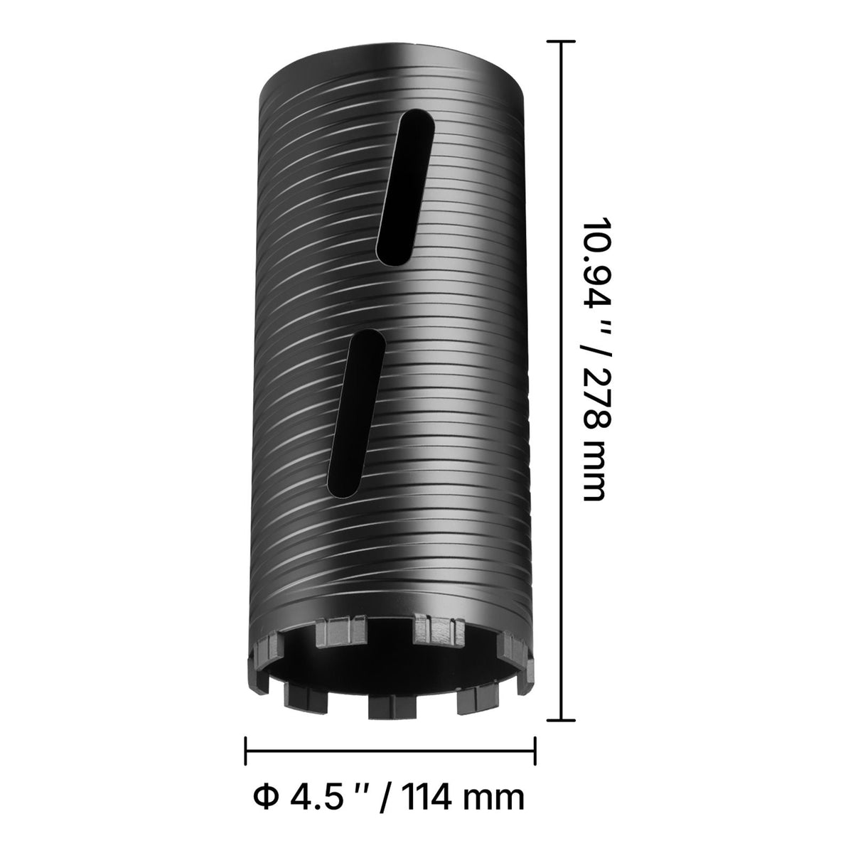 Core Drill Bit, 4-1/2 inch Diameter, 9-1/2 inch Drilling Depth, 5/8-11 Internal Thread, Diamond Dry Coring Bit with 3 Adapters, Pilot Drill and Hex Wrench, for Concrete, Red Bricks, and Masonry