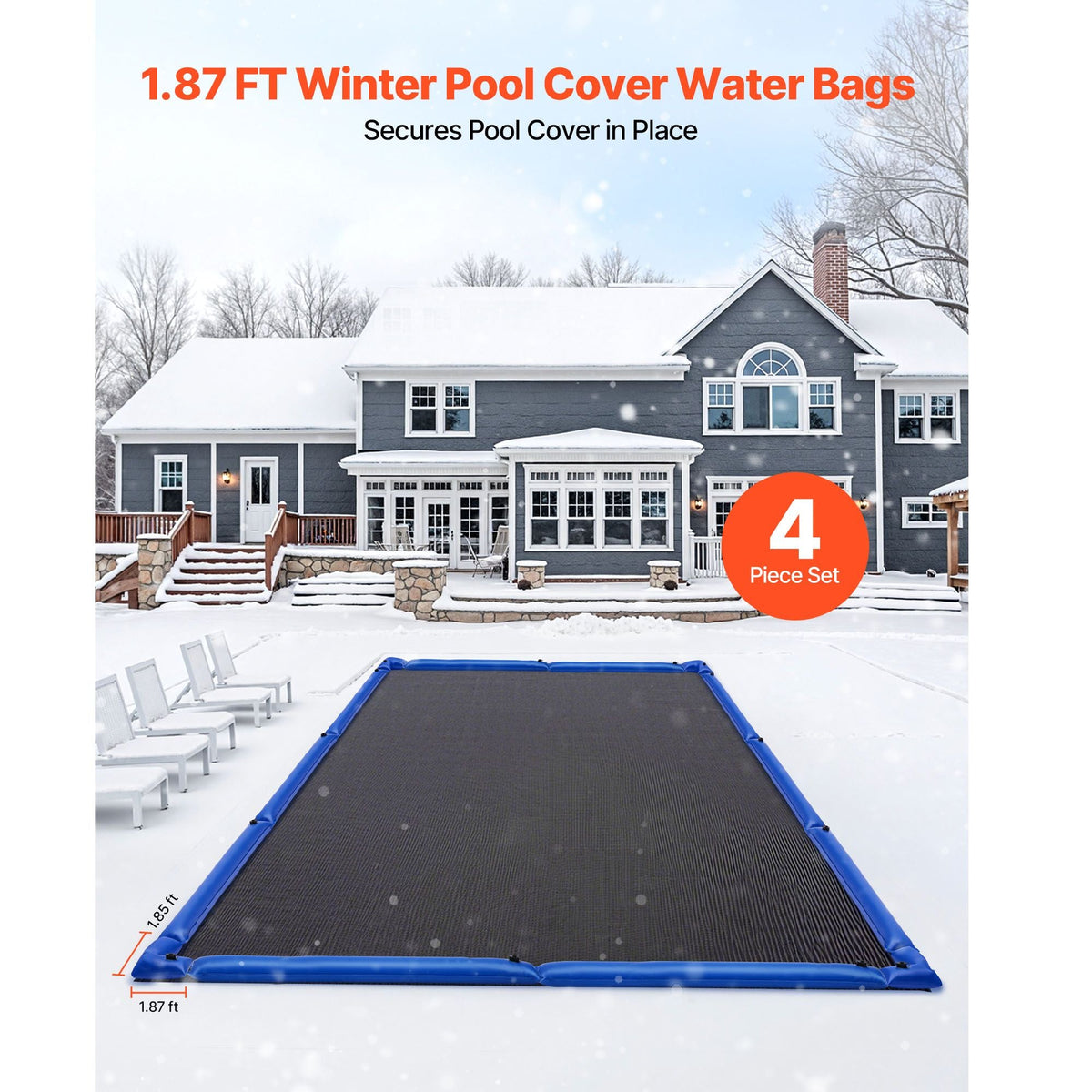 Corner Pool Water Tubes, 4 Pack 22.4 x 22.2 in, Corner Winter Water Bags with Leakproof Screw Cap, 0.4mm Heavy Duty PVC, Cold-Resistant Weights for Inground Swimming Pool Covers