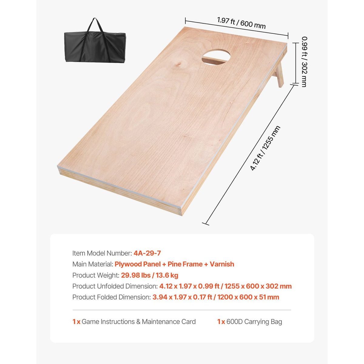 Cornhole Set, 4x2 ft Corn Hole Game Boards, Solid Wood Portable Toss Board, Indoor and Outdoor Cornhole Play for Adults, Toss Game Include Carrying Case, for Yard, Backyard, Beach, Camping