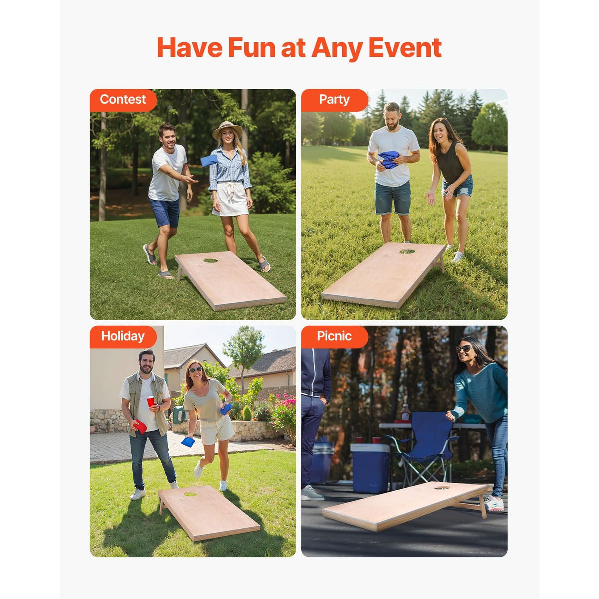 Cornhole Set, 4x2 ft Corn Hole Game Boards, Solid Wood Portable Toss Board, Indoor and Outdoor Cornhole Play for Adults, Toss Game Include Carrying Case, for Yard, Backyard, Beach, Camping