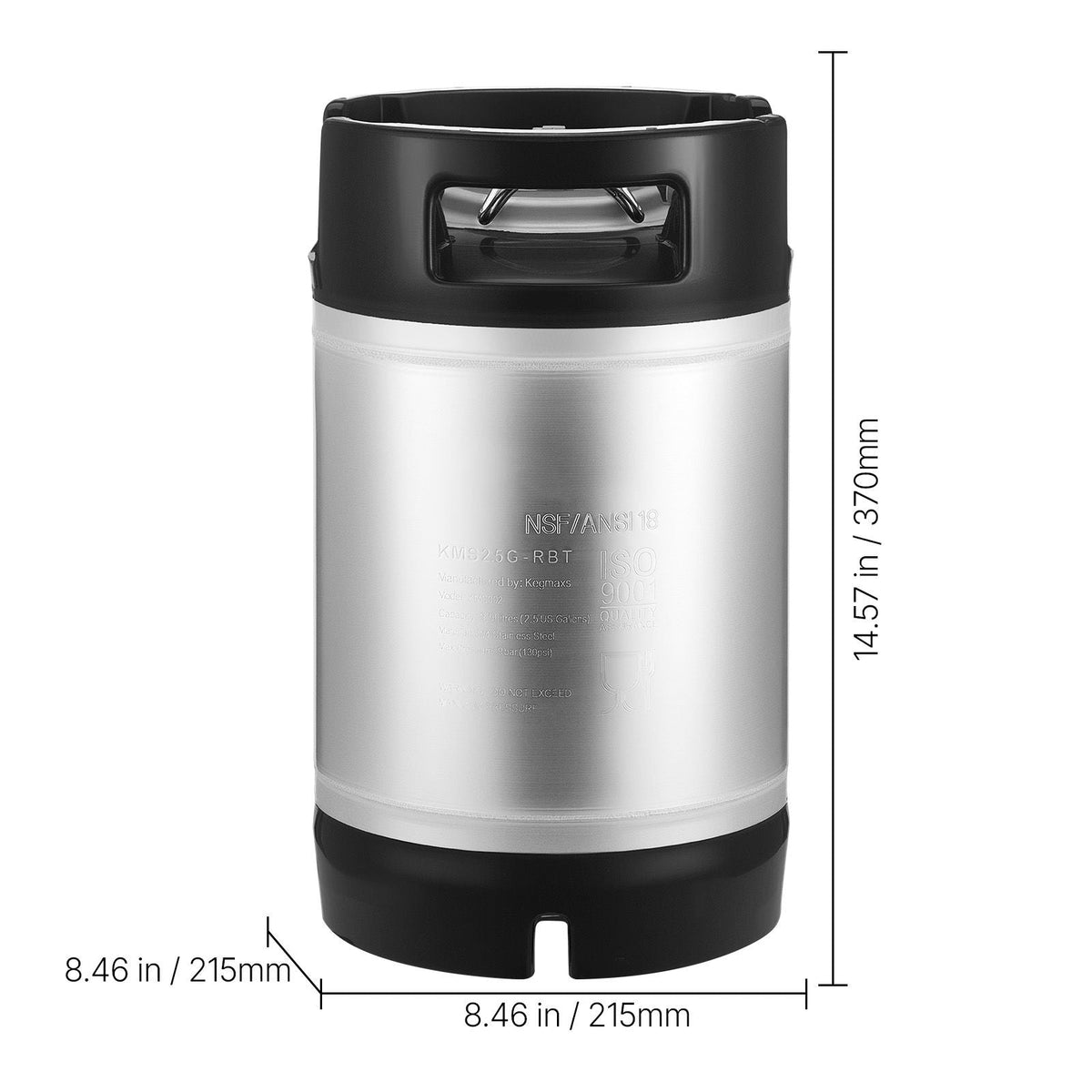 Corny Keg, 2.5 Gallon Ball Lock Keg, SUS304 Cold Brew Kegs with Dual Rubber Handles & Heavy-Duty Rubber Bottom, Brewing Equipment for Home Brewing Party, 2 PCS