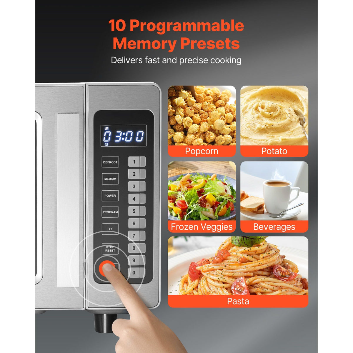 Countertop Microwave Oven, 0.9 Cu Ft, 1000W Digital Stainless Steel Microwave Oven with Touchscreen, 10 Cooking Presets, 5 Power Levels, Multi-Lock Door & Easy Clean Interior for Commercial Use