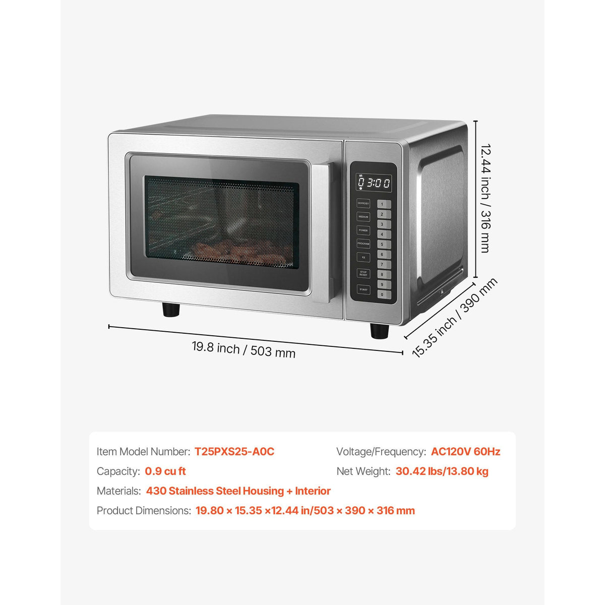 Countertop Microwave Oven, 0.9 Cu Ft, 1000W Digital Stainless Steel Microwave Oven with Touchscreen, 10 Cooking Presets, 5 Power Levels, Multi-Lock Door & Easy Clean Interior for Commercial Use