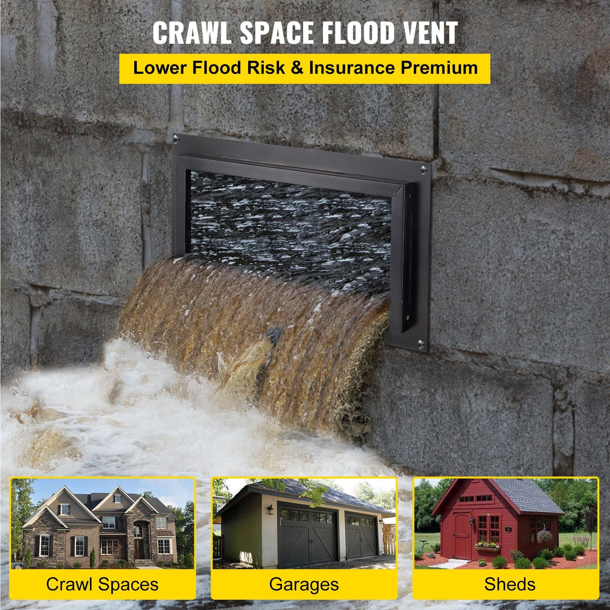 Crawl Space Flood Vent Foundation Flood Vent 8"Height x 16"Width Wall Vent