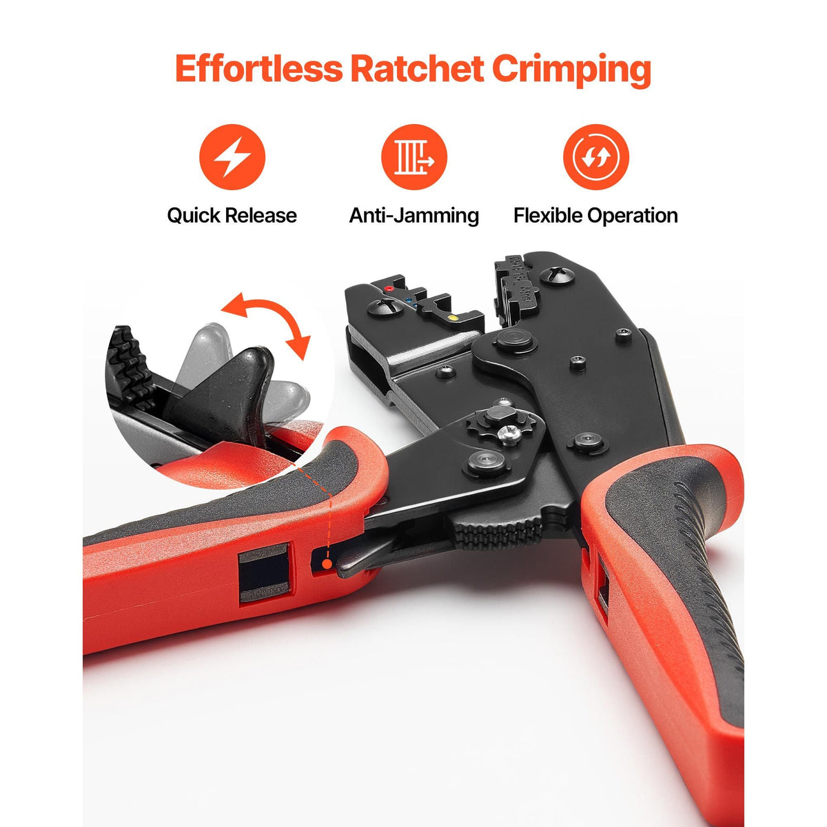 Crimping Tool, 22-10 AWG Ratcheting Wire Crimper Tool, Labor-Saving Electrical Terminal Crimp Pliers with Clear Metric & AWG Markings, Quick Release, Adjustable Force for Multiple Terminals