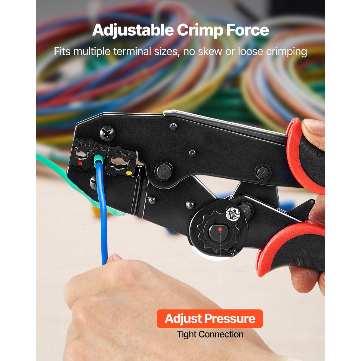 Crimping Tool, 22-10 AWG Ratcheting Wire Crimper Tool, Labor-Saving Electrical Terminal Crimp Pliers with Clear Metric & AWG Markings, Quick Release, Adjustable Force for Multiple Terminals