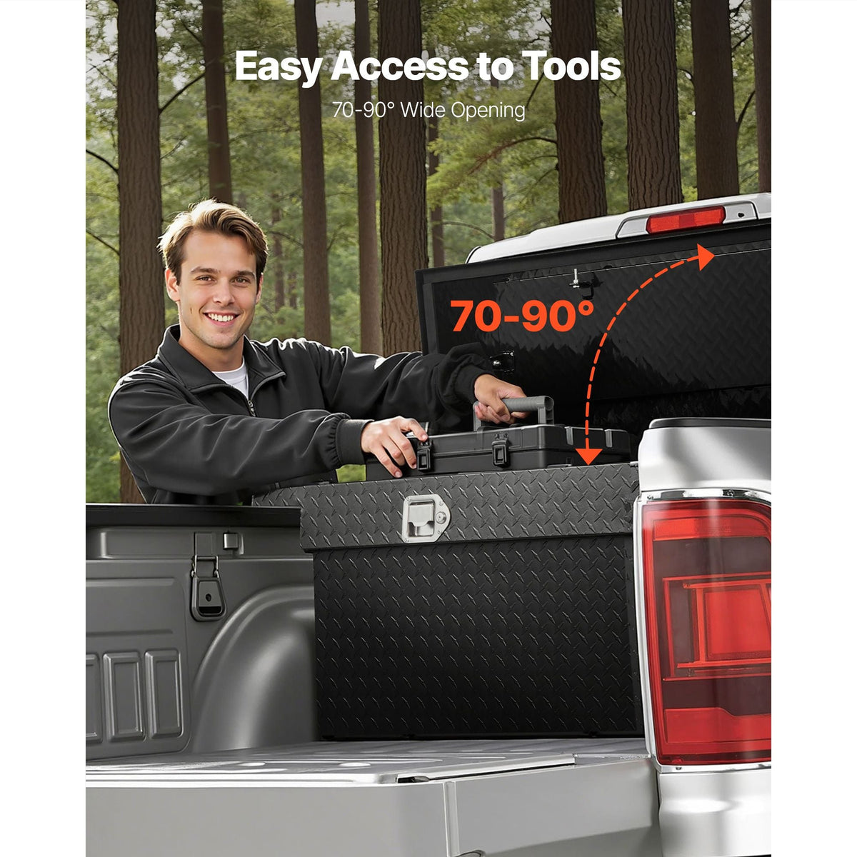 Crossover Truck Tool Box, 71x27x18 In, Heavy Duty Aluminum Toolbox with Diamond Texture, Pick Up Truck Bed RV Trailer Toolbox, Waterproof Storage Organizer with Lock, Keys, Side Handles, Black