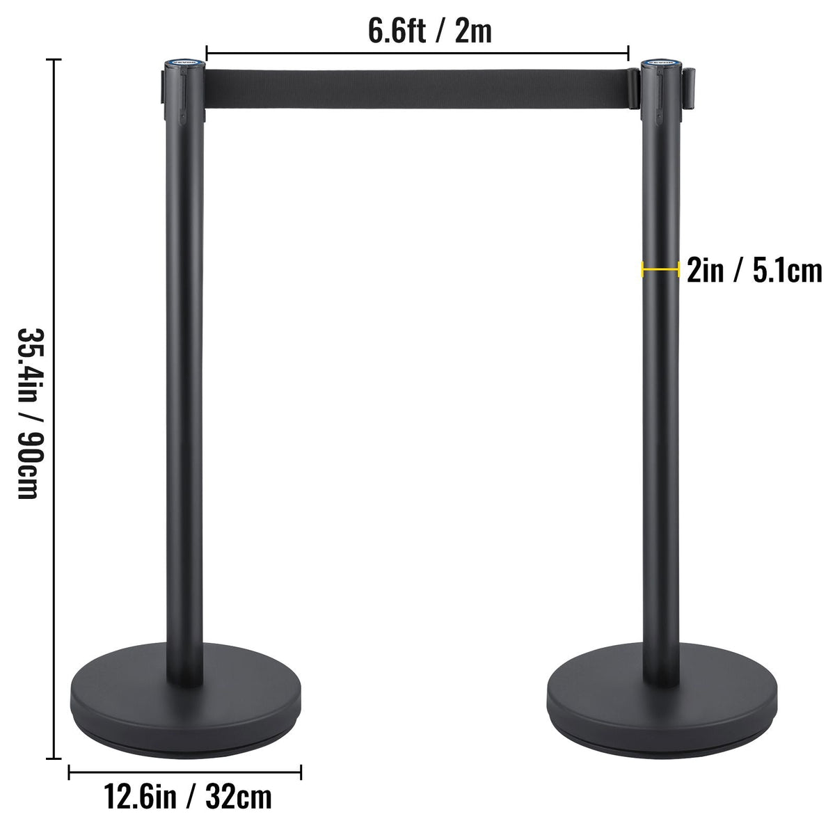 Crowd Control Stanchion, Set of 8 Pieces Stanchion Set, Stanchion Set with 6.6 ft/2 m Black Retractable Belt, Black Crowd Control Barrier with Concrete and Metal Base – Easy Connect Assembly