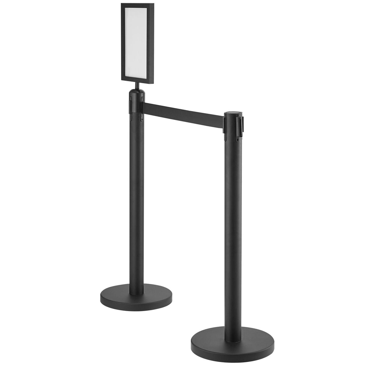 Crowd Control Stanchions, 6-Pack Crowd Control Barriers, Carbon Steel Baking Painted Stanchion Queue Post with Sign Holder & 3PCS 6.5FT Retractable Belt, Belt Barrier Line Divider, Easy Assembly