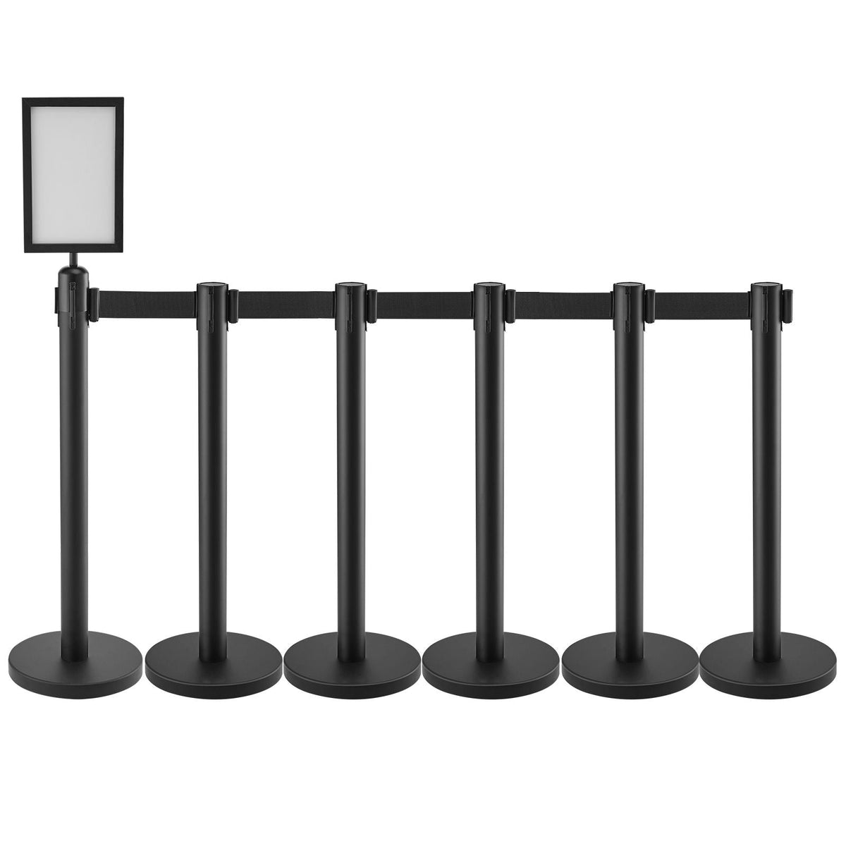 Crowd Control Stanchions, 6-Pack Crowd Control Barriers, Carbon Steel Baking Painted Stanchion Queue Post with Sign Holder & 3PCS 6.5FT Retractable Belt, Belt Barrier Line Divider, Easy Assembly