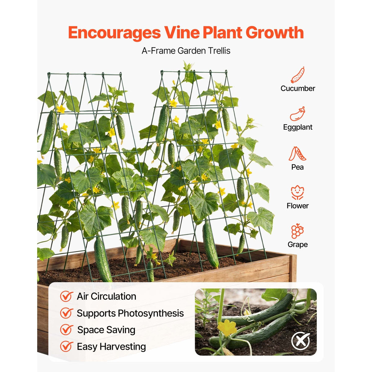 Cucumber Trellis 4 Pack, A-Frame Garden Trellises for Raised Bed, Metal Rustproof Coating Plant Support for Vine, Climbing Plants, Peas, Beans, Zucchini, Tomato, Flower (38.98 x 15.75 in x 4PCS)