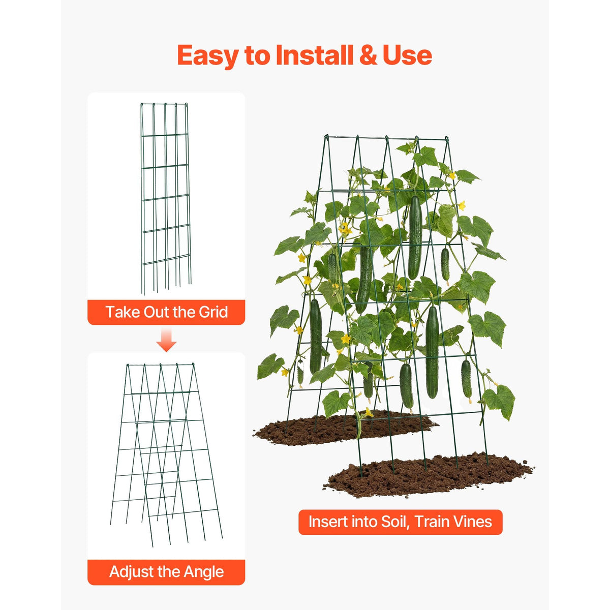 Cucumber Trellis 4 Pack, A-Frame Garden Trellises for Raised Bed, Metal Rustproof Coating Plant Support for Vine, Climbing Plants, Peas, Beans, Zucchini, Tomato, Flower (38.98 x 15.75 in x 4PCS)