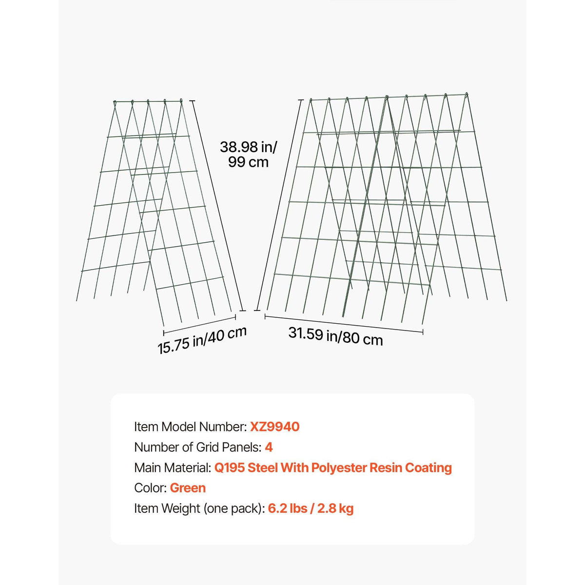 Cucumber Trellis 4 Pack, A-Frame Garden Trellises for Raised Bed, Metal Rustproof Coating Plant Support for Vine, Climbing Plants, Peas, Beans, Zucchini, Tomato, Flower (38.98 x 15.75 in x 4PCS)