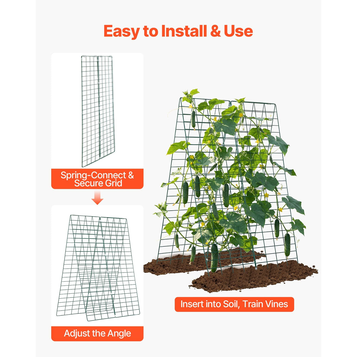 Cucumber Trellis 4 Pack, A-Frame Garden Trellises for Raised Bed, Metal Rustproof Coating Plant Support for Vine, Climbing Plants, Peas, Beans, Zucchini, Tomato, Flower (46.06 x 16.93 in x 4PCS)