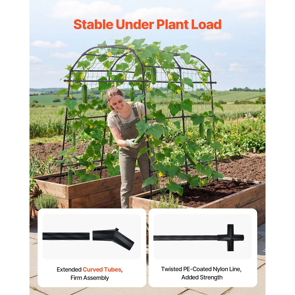 Cucumber Trellis, U-Shape Garden Trellises for Raised Bed, Metal Arch Plant Support for Vine, Climbing Plants Outdoor, Peas, Beans, Zucchini, Tomato, Squash, Flower (70.87 x 44.09 x 82.99 in)
